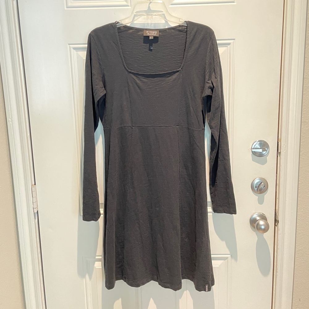 Known Supply Black Cotton Long Sleeve Square Neck A-Line Dress Size Large